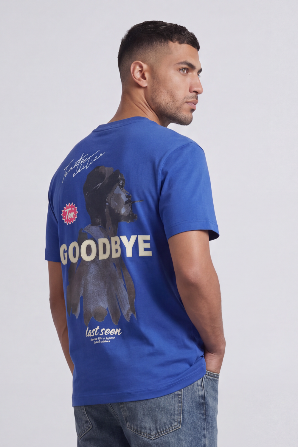 Men’s Tomato Store Goodbye Shadow T-Shirt Last Seen Script Back Abstract Shadow Figure Artwork Signature Detail