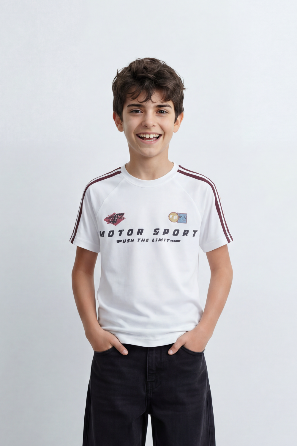 Boy's Tomato Store Speed Club Graphic T-Shirt Motorsport Back Slim Fit Racing Number Artwork Patch
