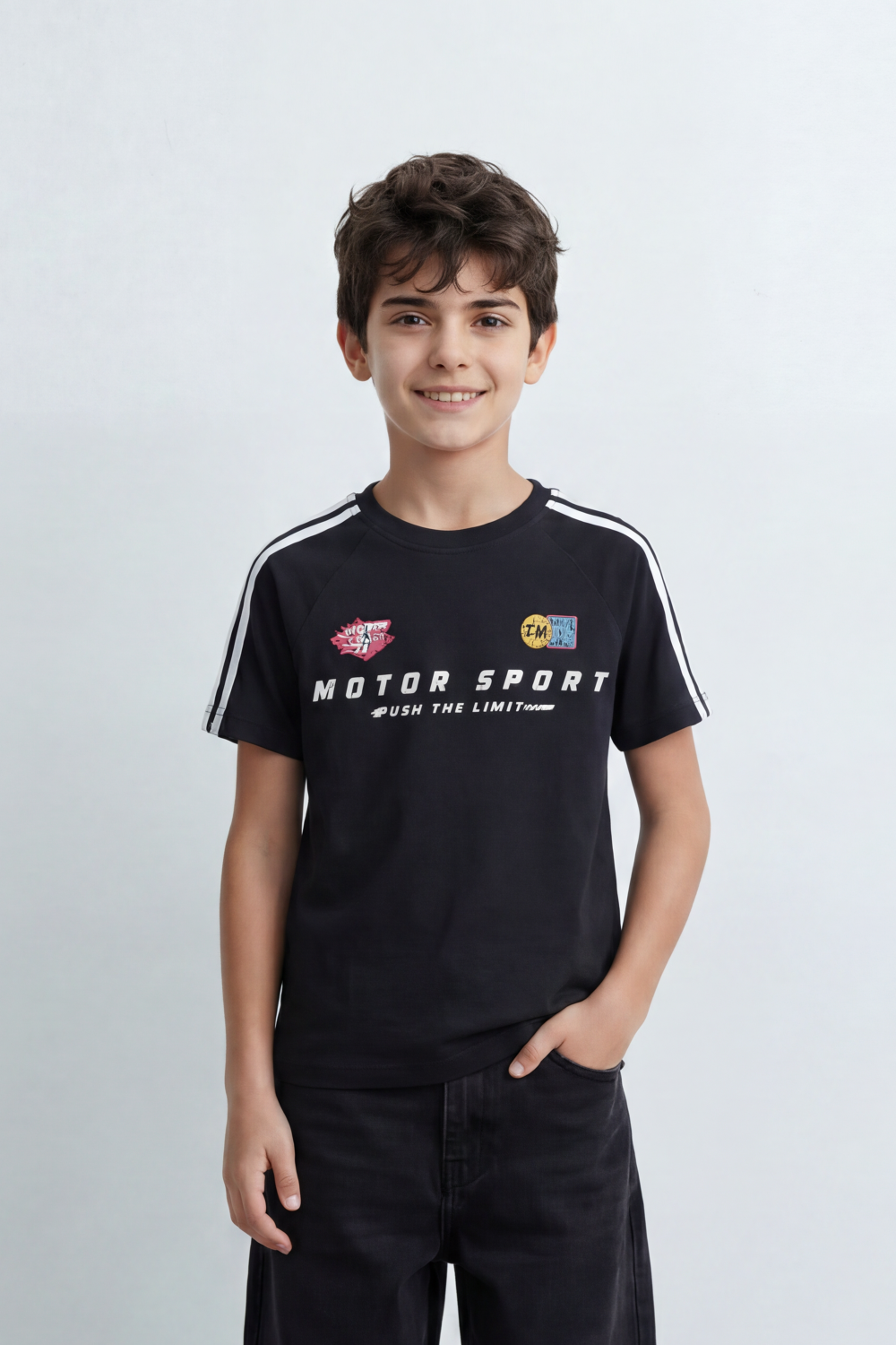 Boy's Tomato Store Speed Club Graphic T-Shirt Motorsport Back Slim Fit Racing Number Artwork Patch