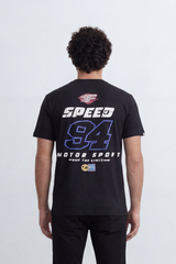 Men’s Tomato Store Track Speed T-Shirt Front Motorsport Logo Layout Back Speed 94 Racing Graphic Distressed Number Print Shoulder Stripe Detail Regular