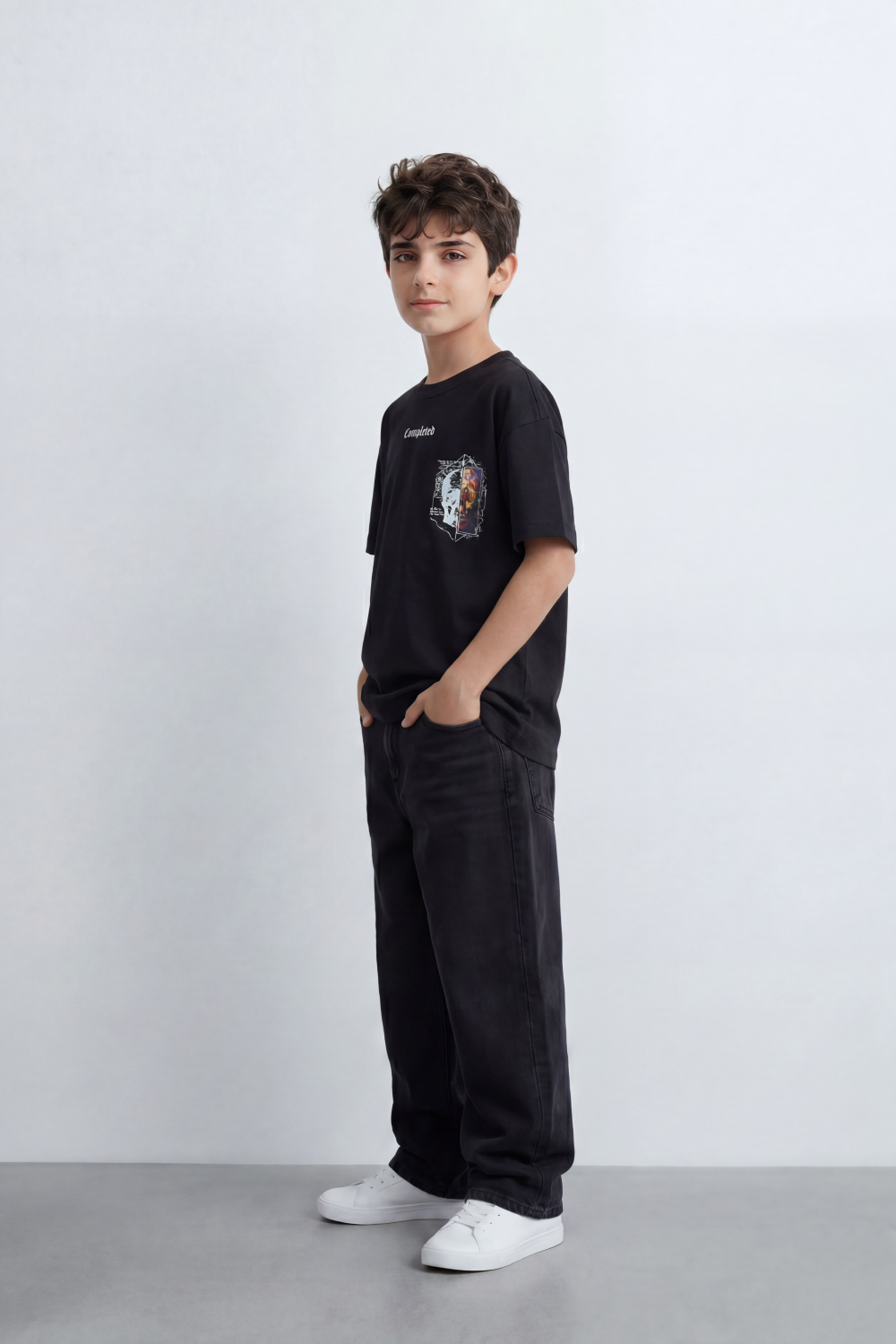 Boy's Tomato Store Archive Code Oversized T-Shirt Made Featuring Small Gothic Chest Text Distressed Mixed Media Patch