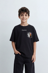 Boy's Tomato Store Archive Code Oversized T-Shirt Made Featuring Small Gothic Chest Text Distressed Mixed Media Patch