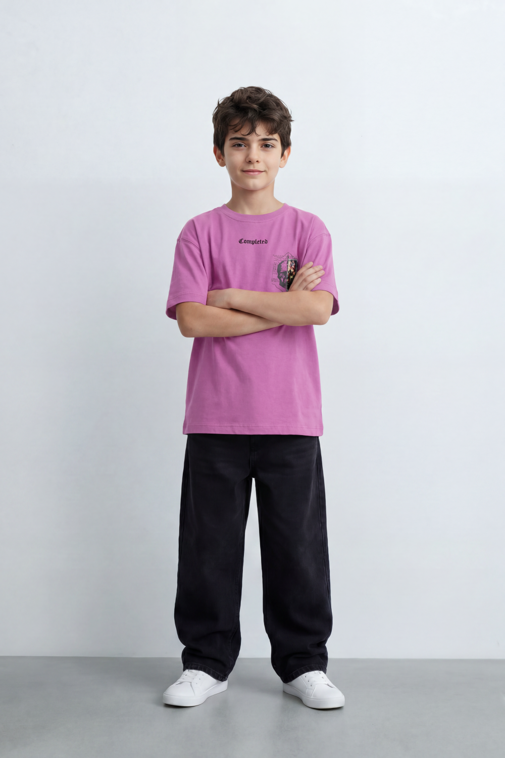 Boy's Tomato Store Archive Code Oversized T-Shirt Made Featuring Small Gothic Chest Text Distressed Mixed Media Patch
