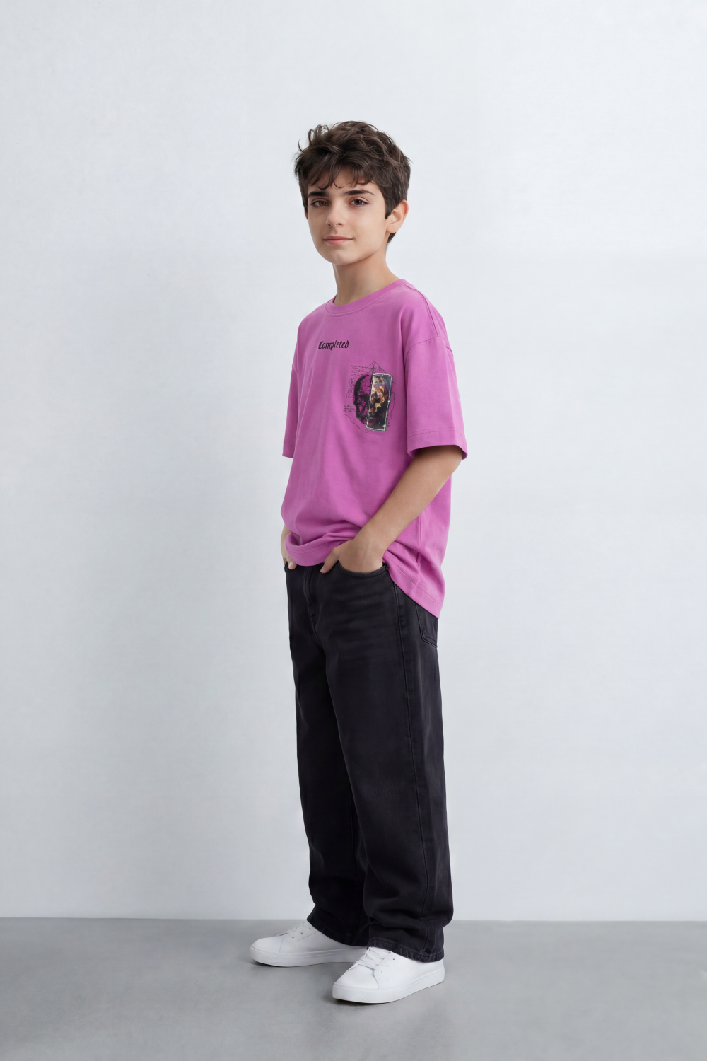 Boy's Tomato Store Archive Code Oversized T-Shirt Made Featuring Small Gothic Chest Text Distressed Mixed Media Patch