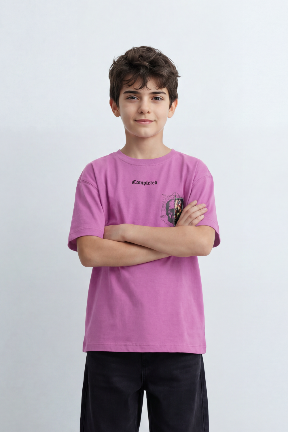 Boy's Tomato Store Archive Code Oversized T-Shirt Made Featuring Small Gothic Chest Text Distressed Mixed Media Patch