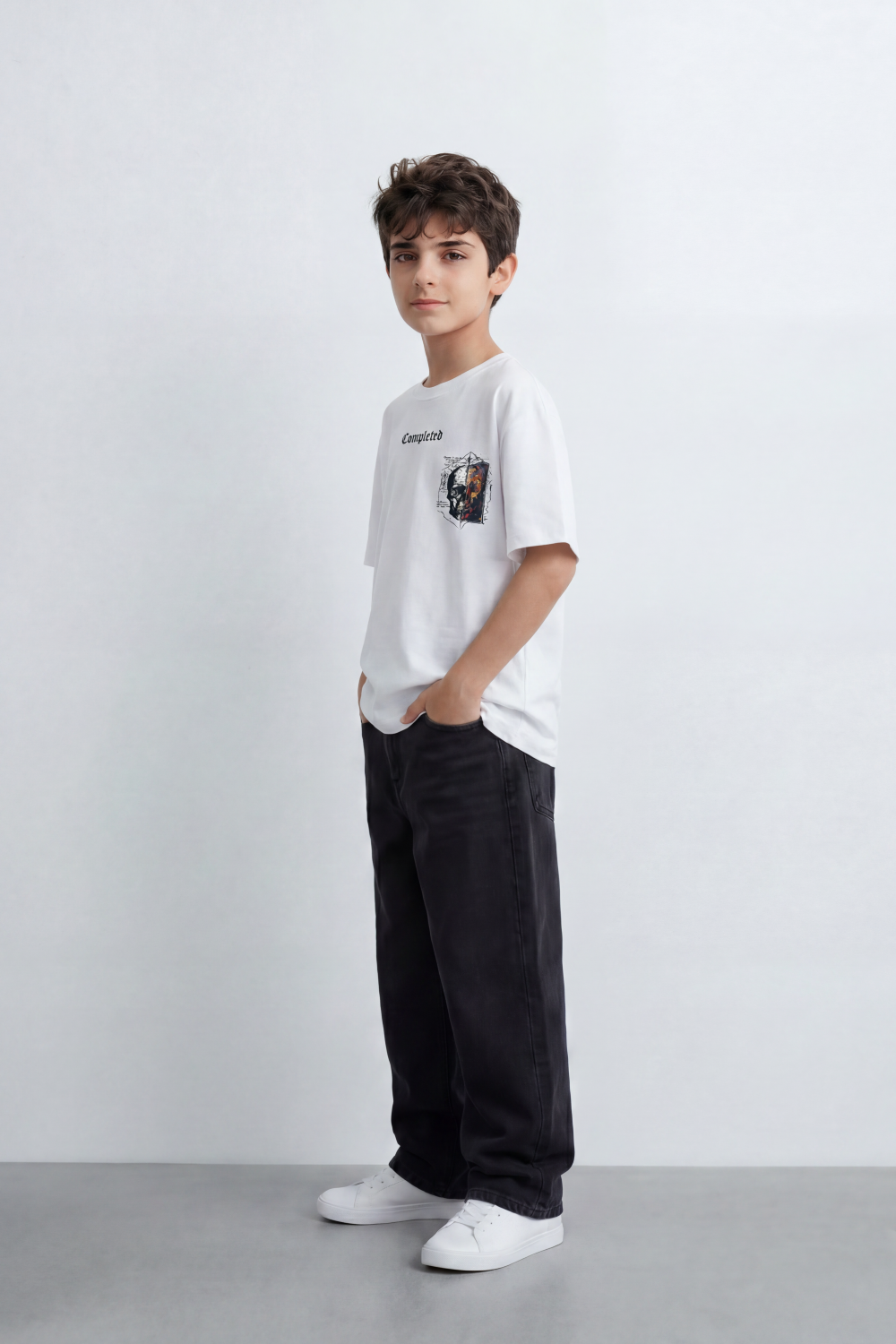 Boy's Tomato Store Archive Code Oversized T-Shirt Made Featuring Small Gothic Chest Text Distressed Mixed Media Patch