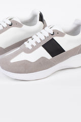 Men's White Suede And Leather Shoes With White Laces In High Quality Material