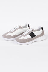 Men's White Suede And Leather Shoes With White Laces In High Quality Material