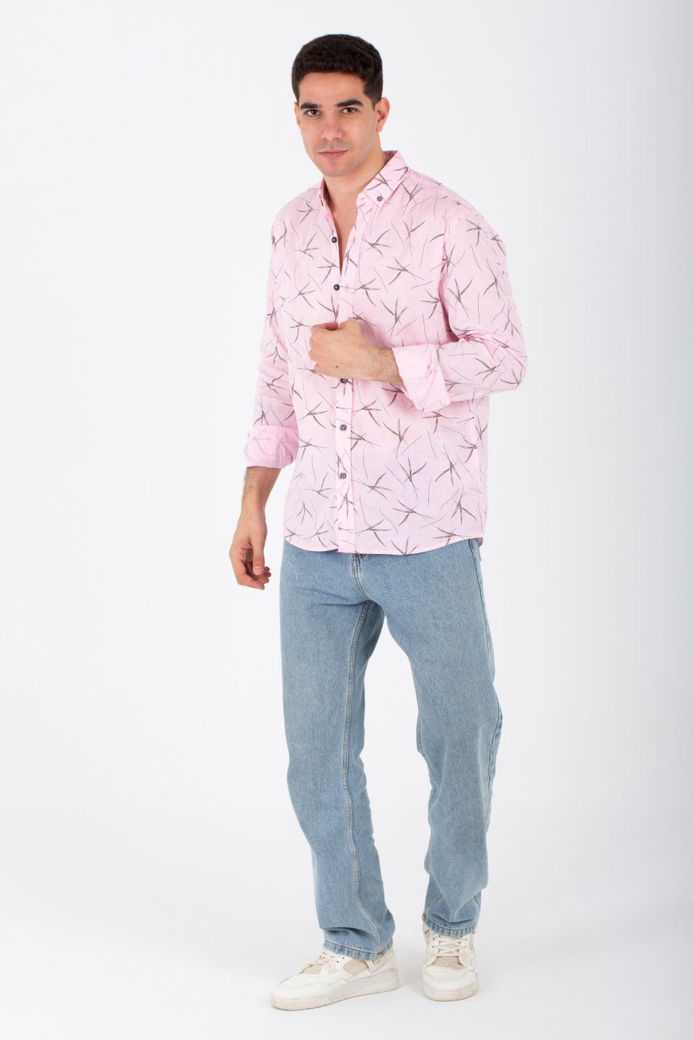 Mens Slim Fit Shirt With Collar And Long Sleeves Printed In Poplin Material