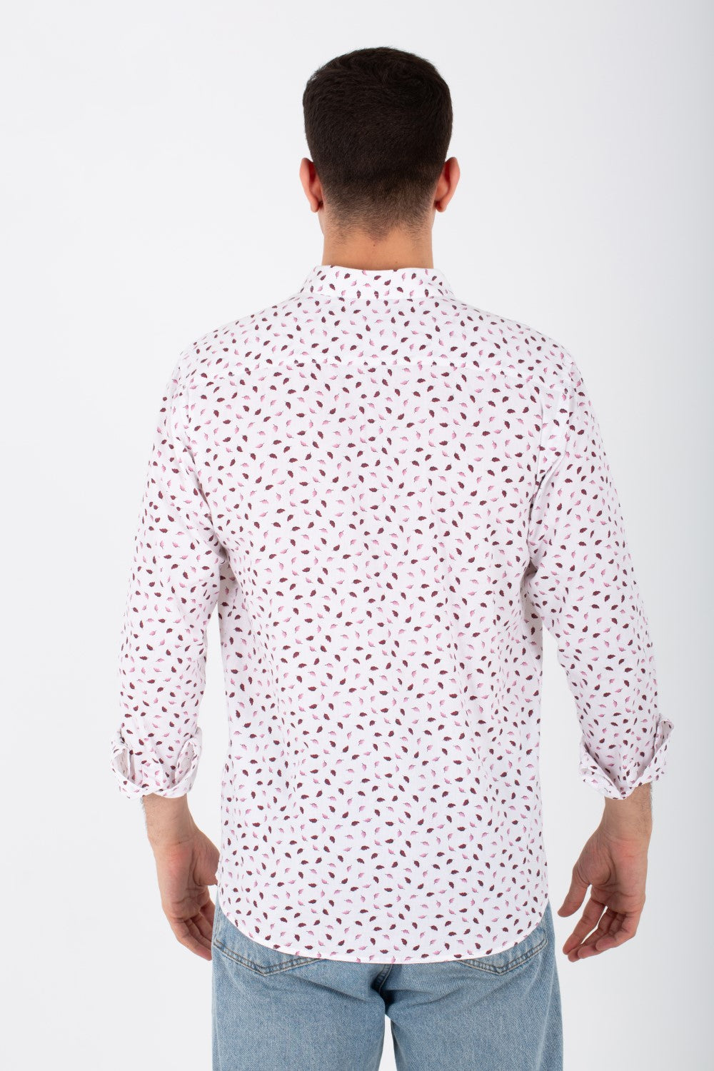 Mens Long Sleeves Slim Fit All Over Print Poplin Shirt
