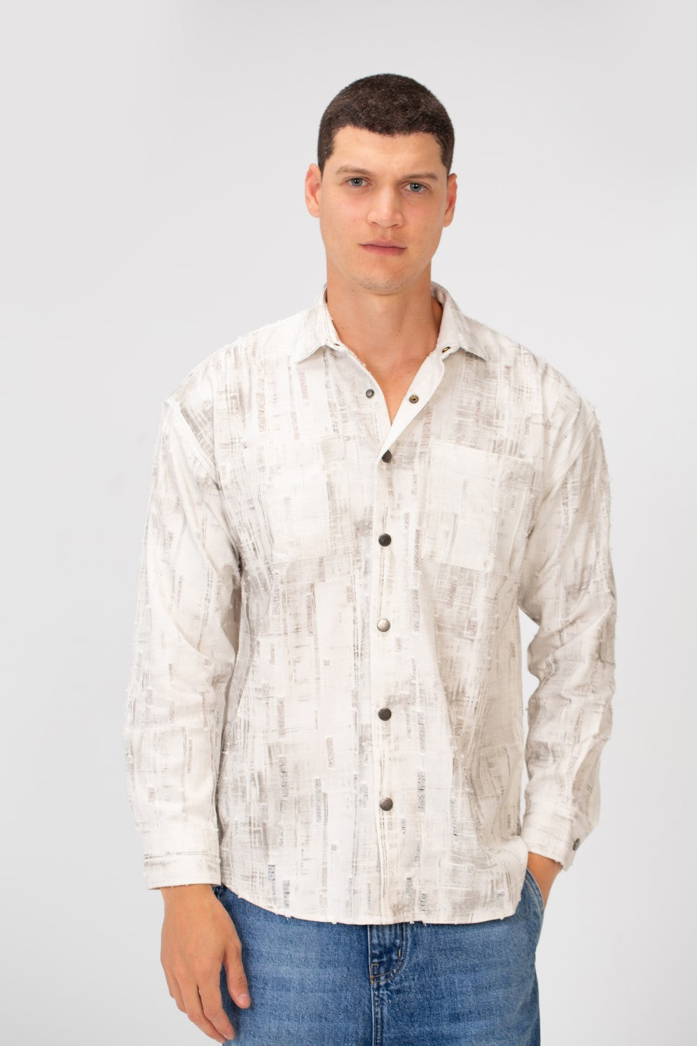 Men's Printed Slim Fit Long Sleeve Shirt With Front Pockets
