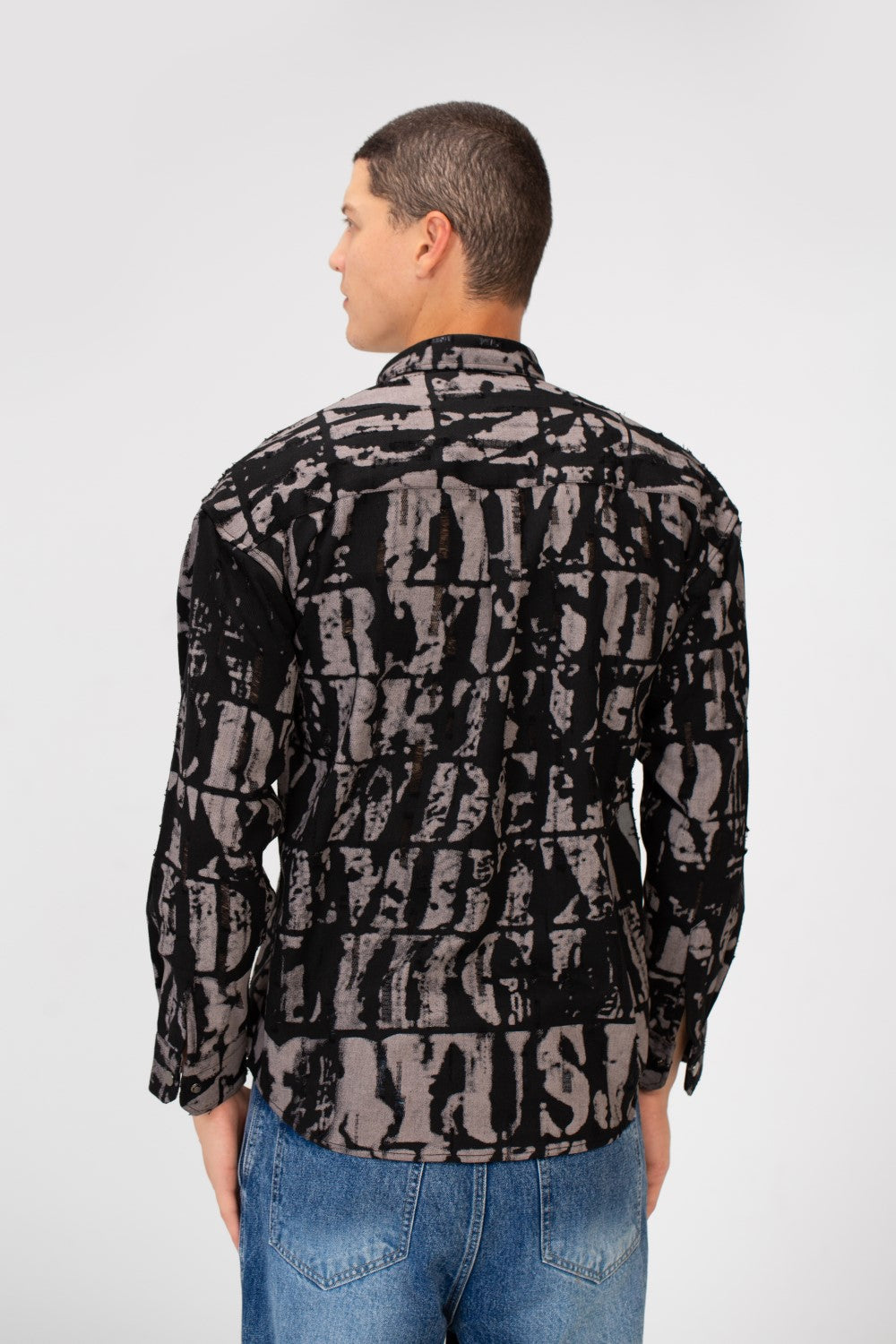 Men's Printed Cutting Slim Fit Long Sleeve Casual Shirt