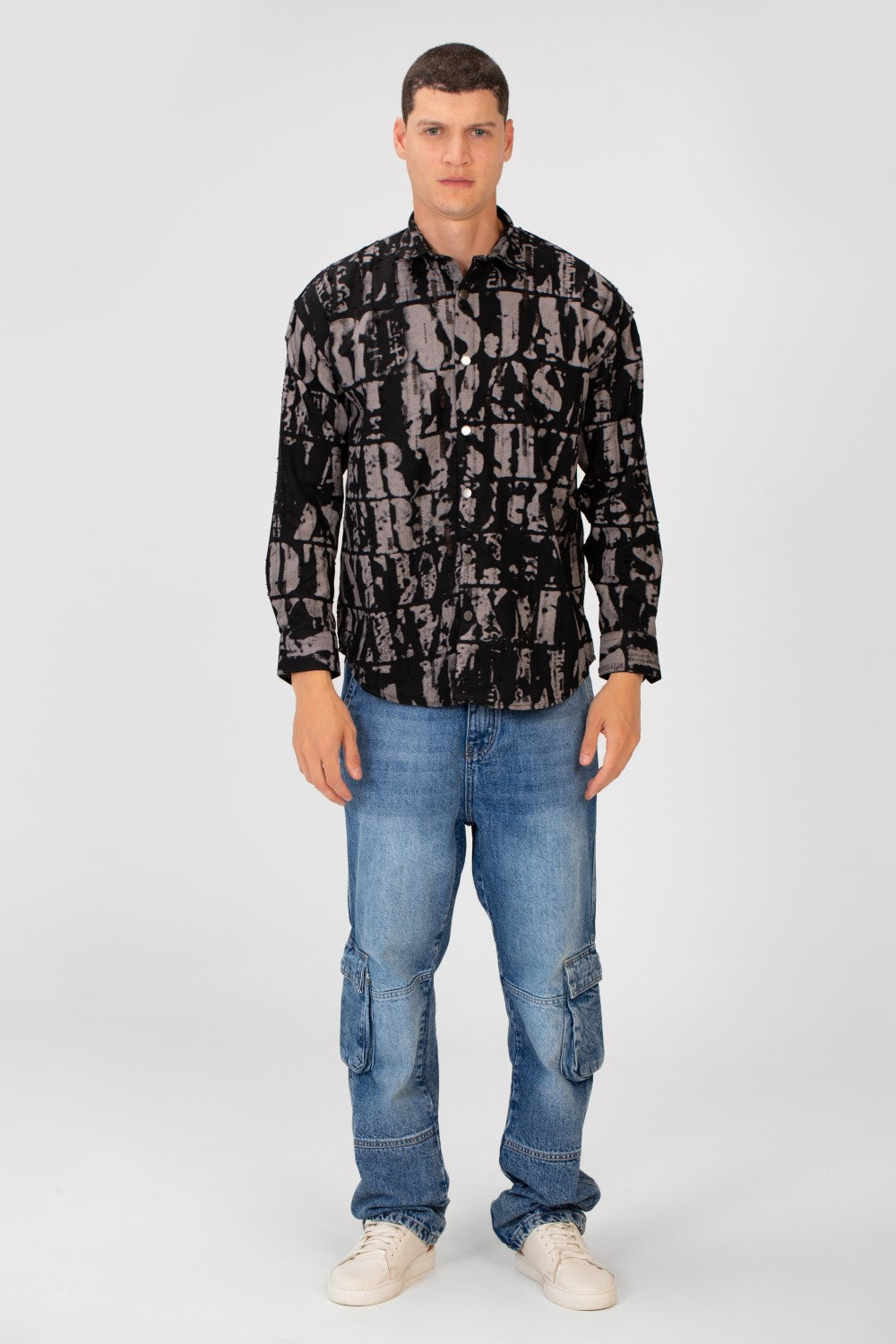 Men's Printed Cutting Slim Fit Long Sleeve Casual Shirt