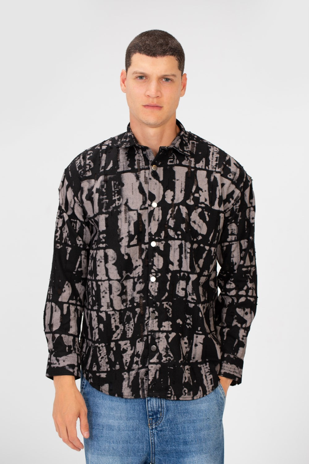 Men's Printed Cutting Slim Fit Long Sleeve Casual Shirt