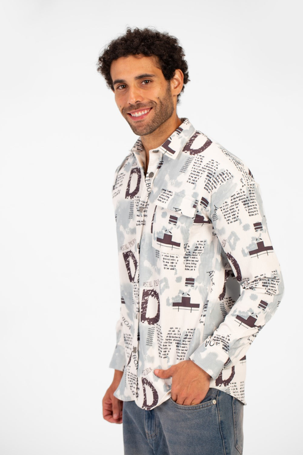 Men's Slim Fit All Over Print Long Sleeve Shirt With Front Pocket