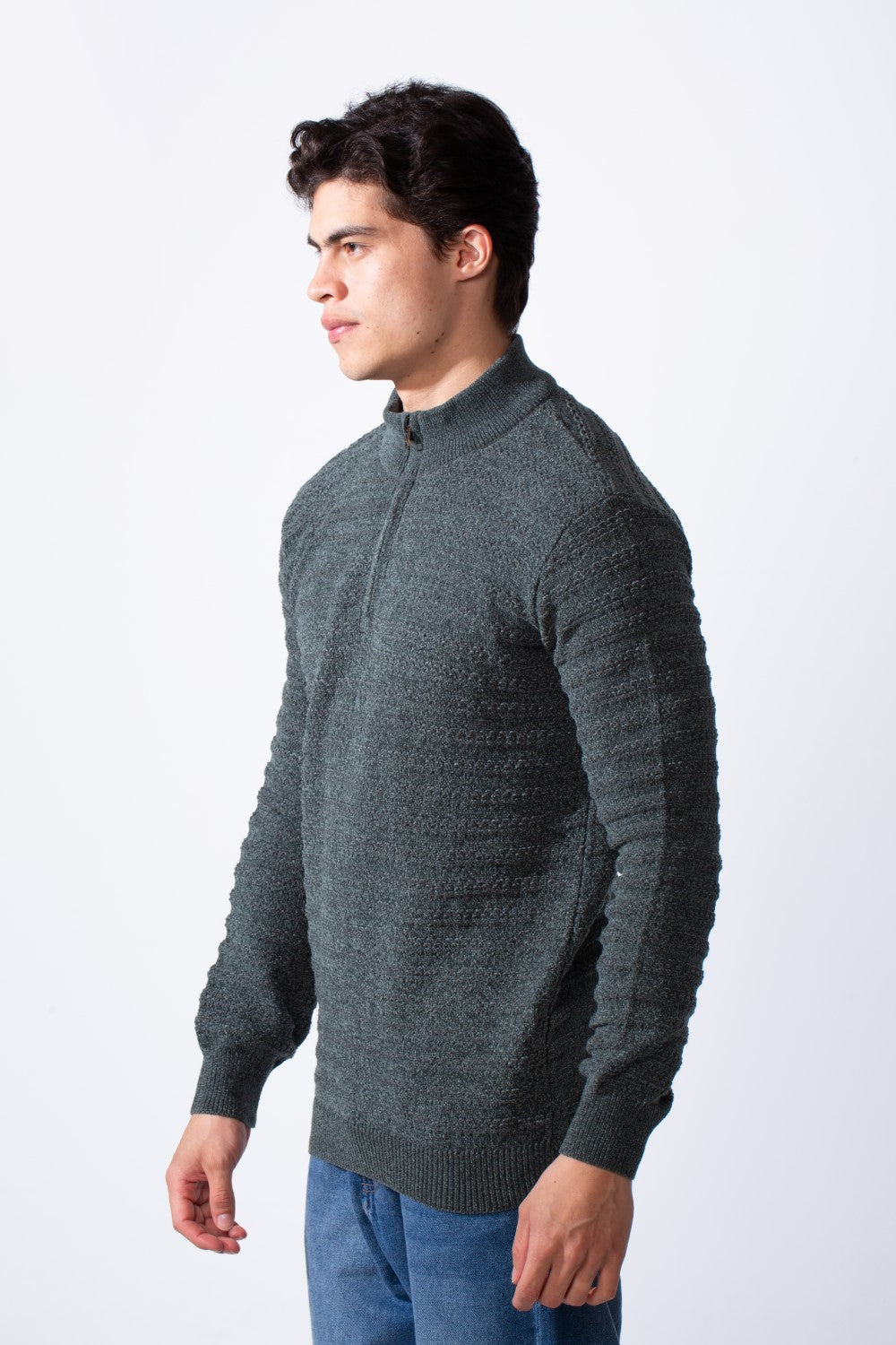 بلوفر رجالي برقبة عالية بأكمام طويلة ونصف سوستة سليم فيت