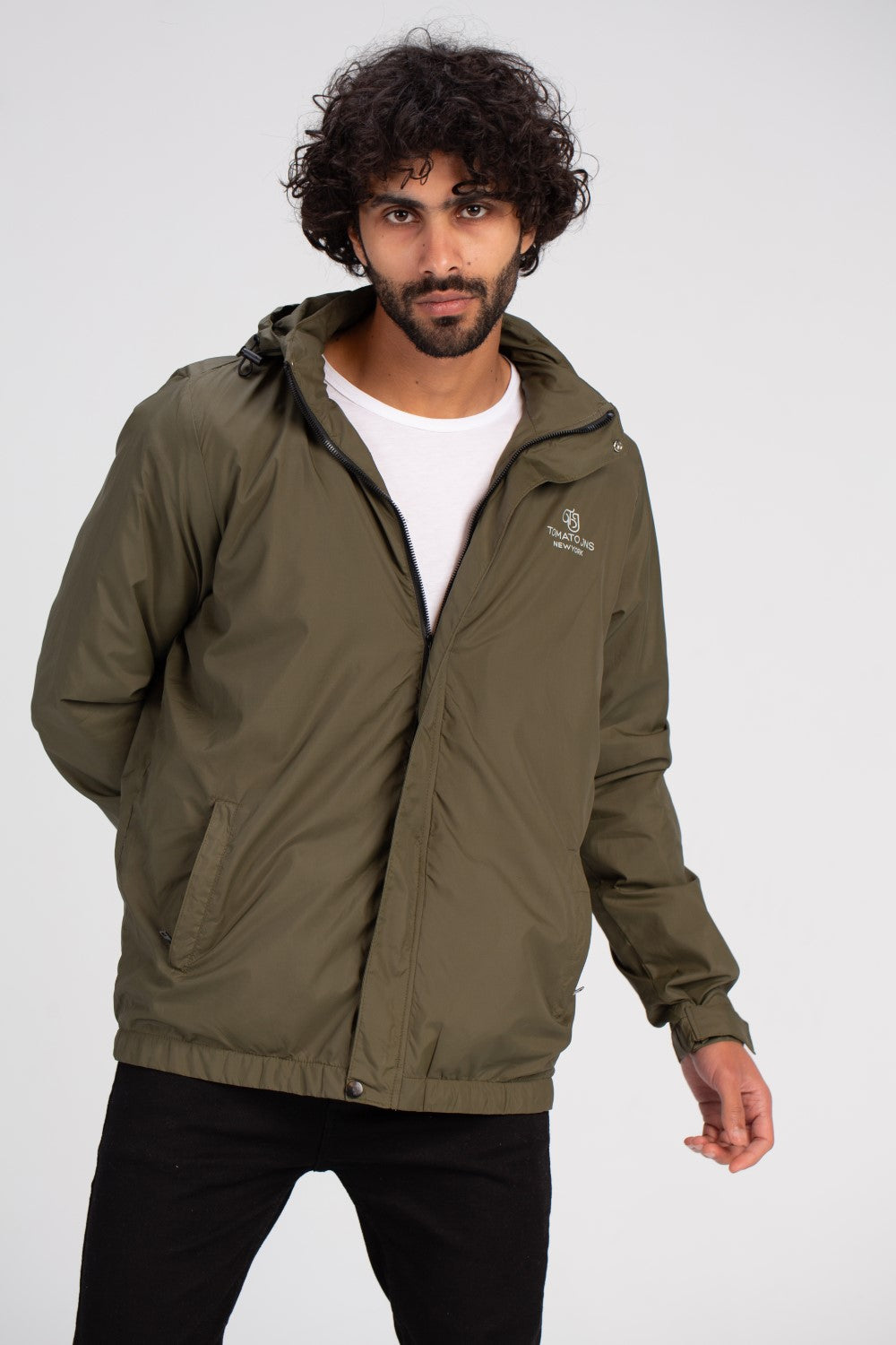 Men's Casual Full Zipper Waterproof Front Print Side Pockets Jacket With Unique Style