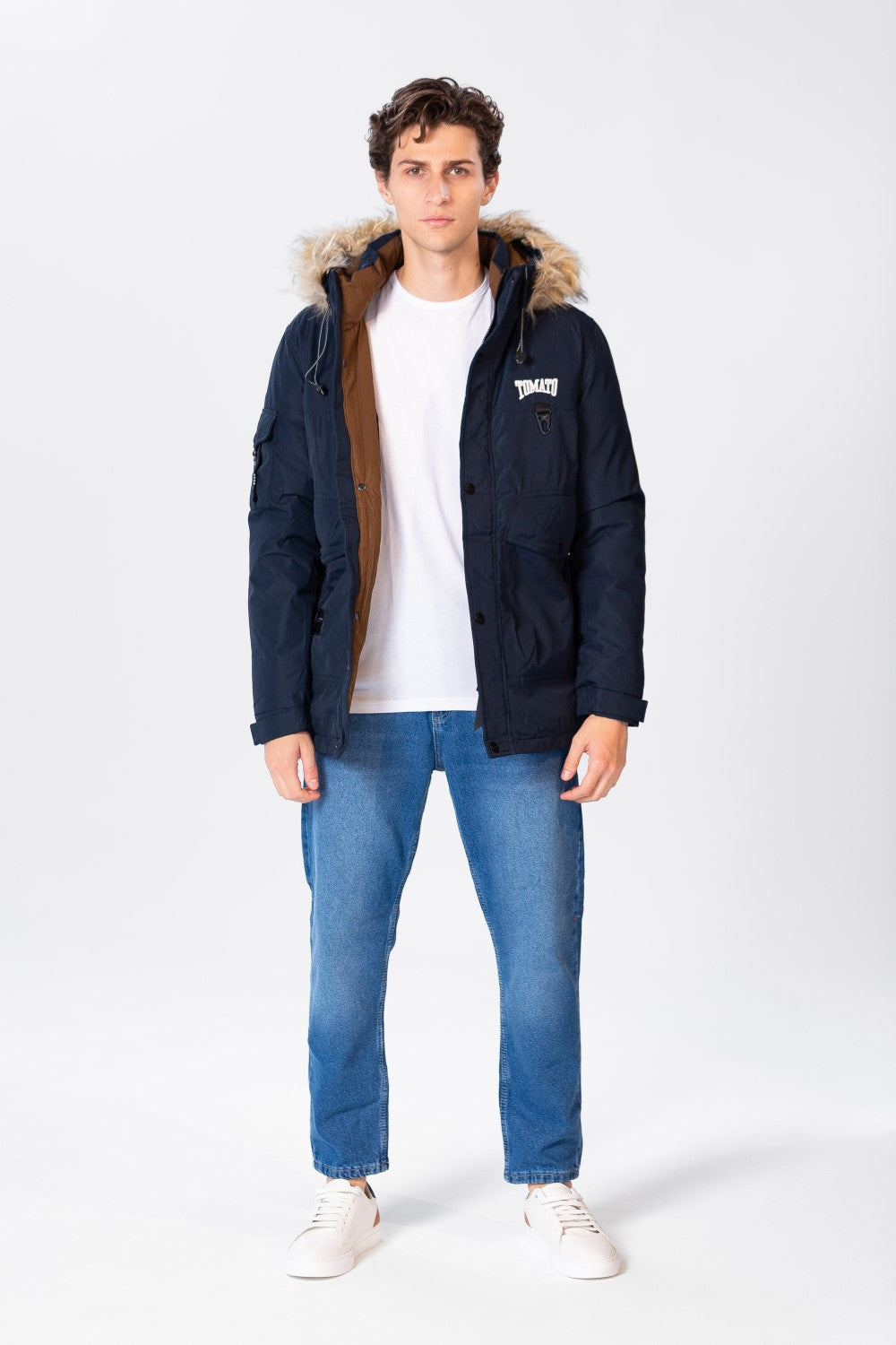 Men's Plain Waterproof Jacket With Tomato Print On The Front