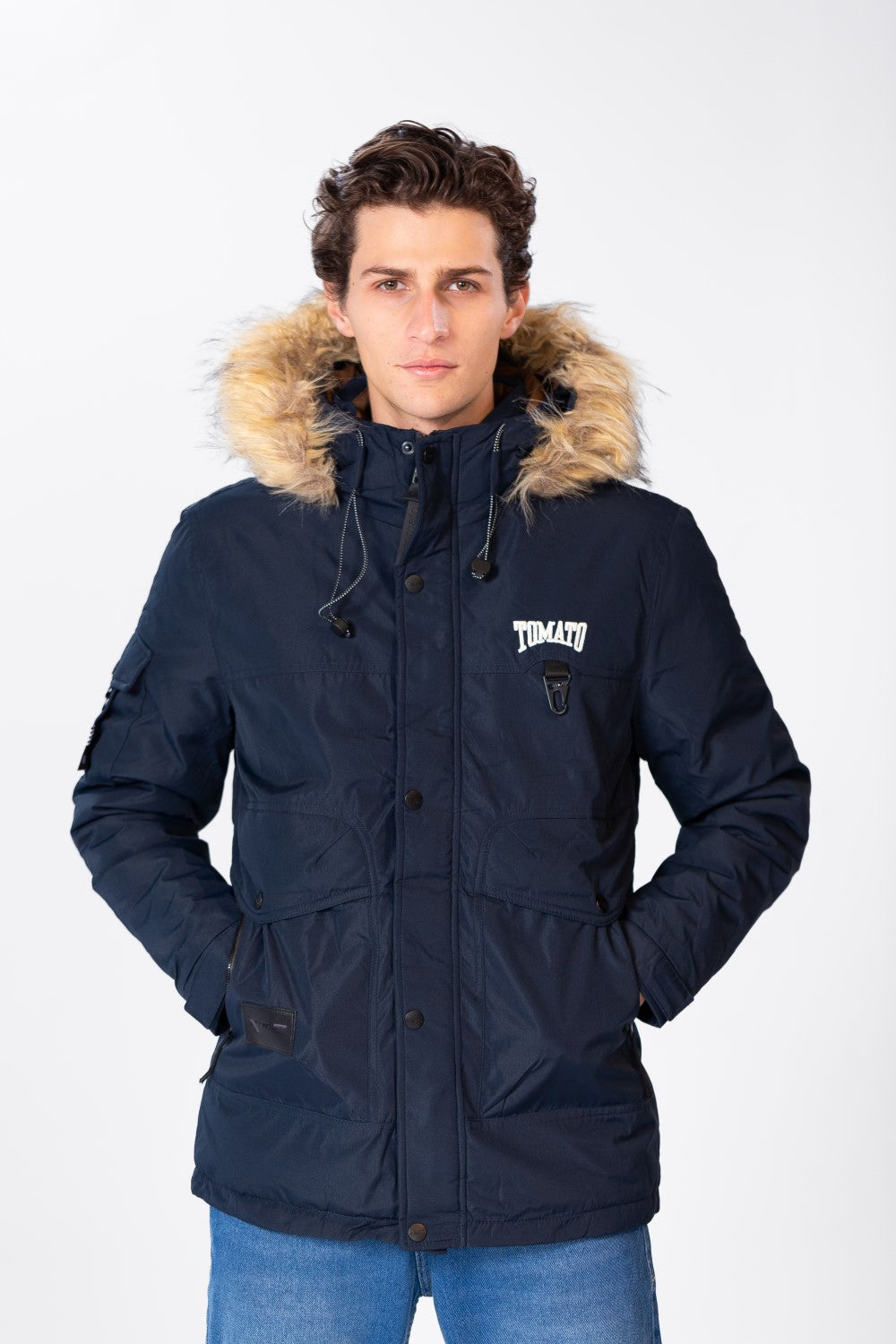 Men's Plain Waterproof Jacket With Tomato Print On The Front