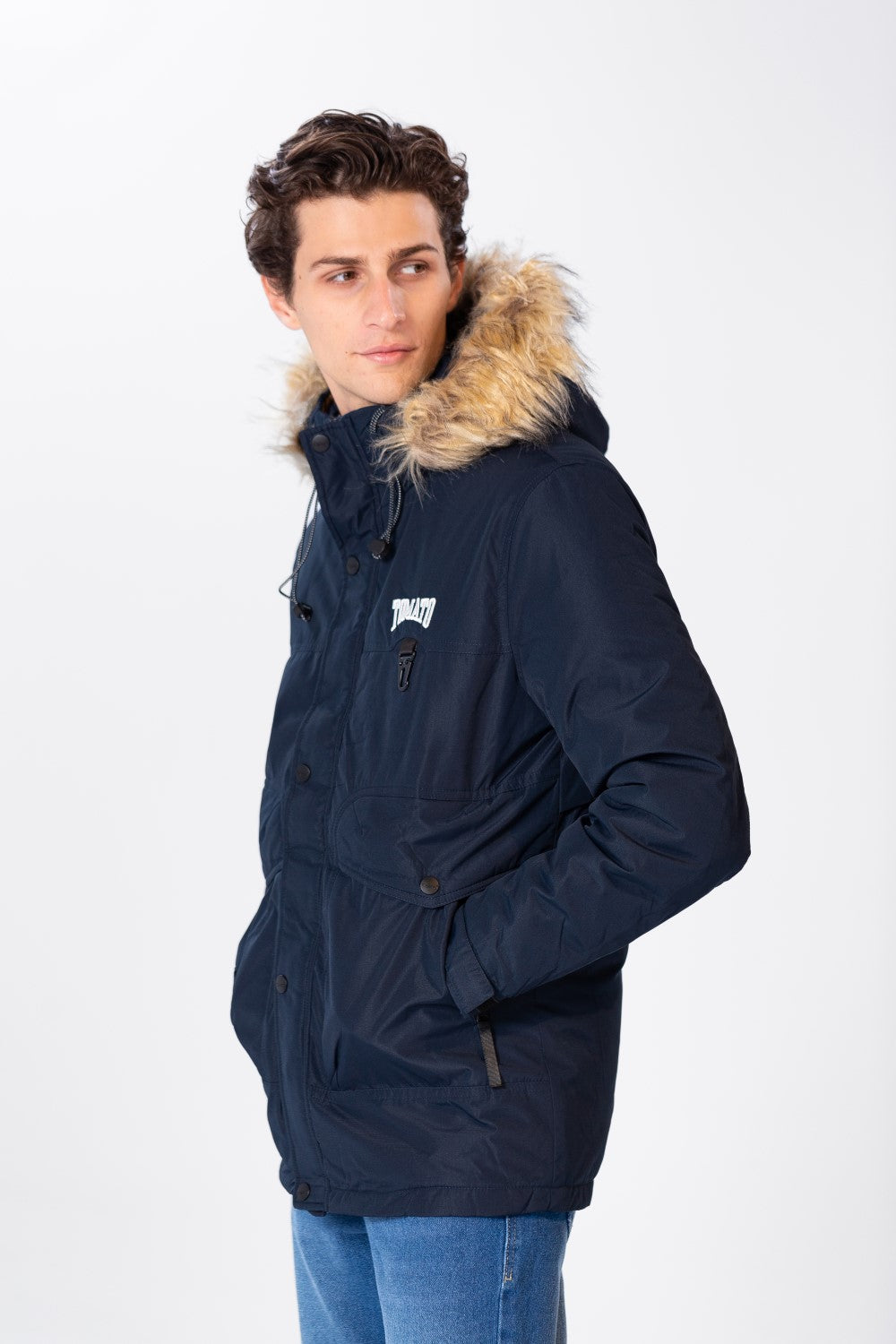 Men's Plain Waterproof Jacket With Tomato Print On The Front