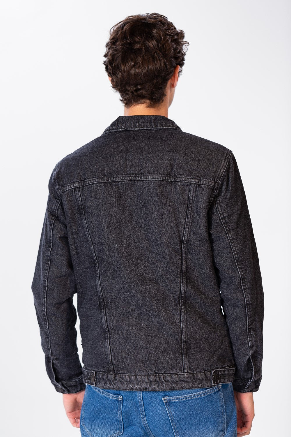 Men's Fur Padded Denim Jacket With Pockets And Buttons On The Front