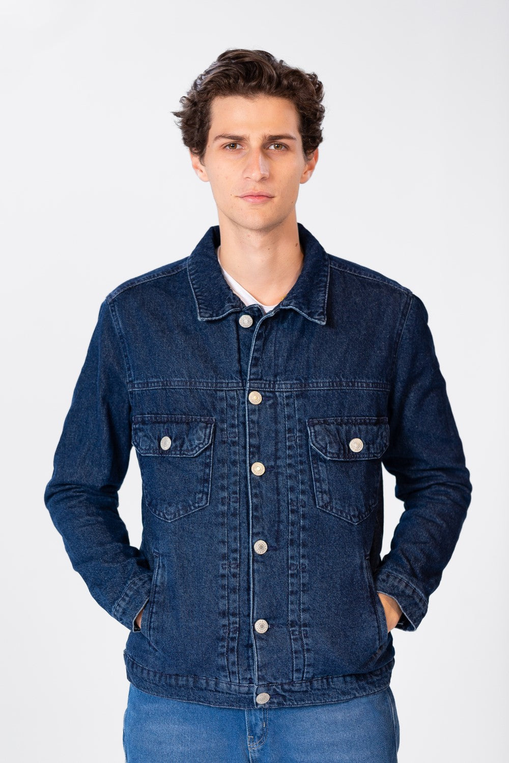 Men's Fur Padded Denim Jacket With Pockets And Buttons On The Front