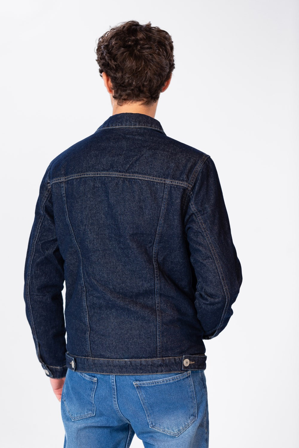 Men's Fur Padded Denim Jacket With Pockets And Buttons On The Front