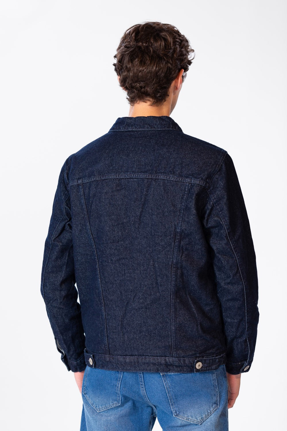 Men's Fur Padded Denim Jacket With Pockets And Buttons On The Front