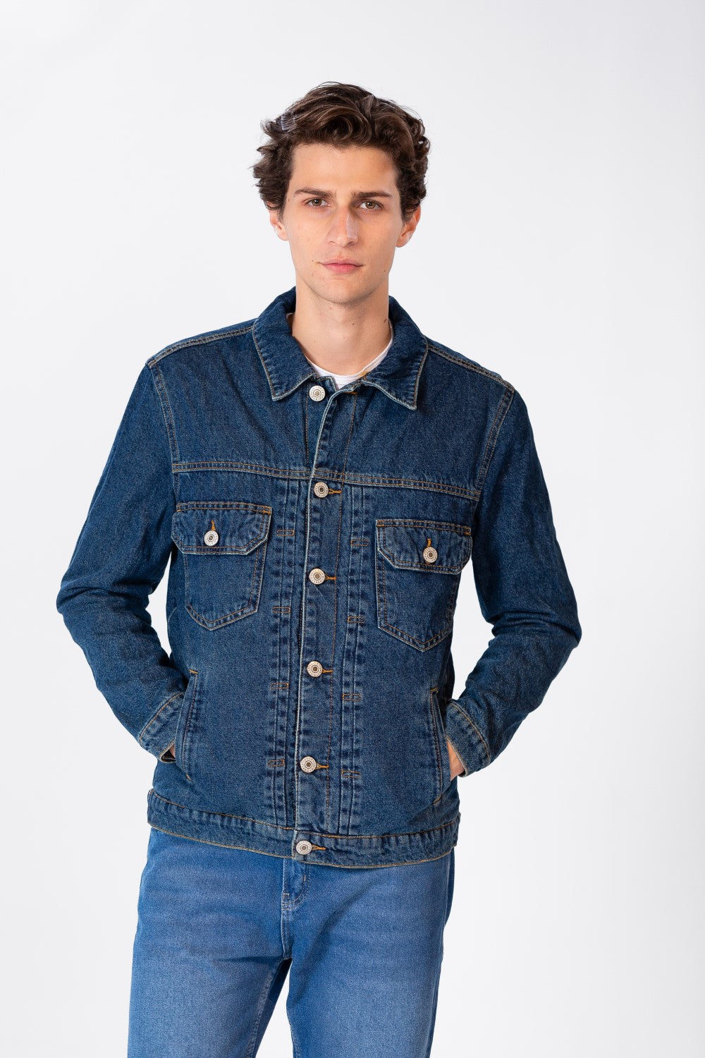 Men's Fur Padded Denim Jacket With Pockets And Buttons On The Front
