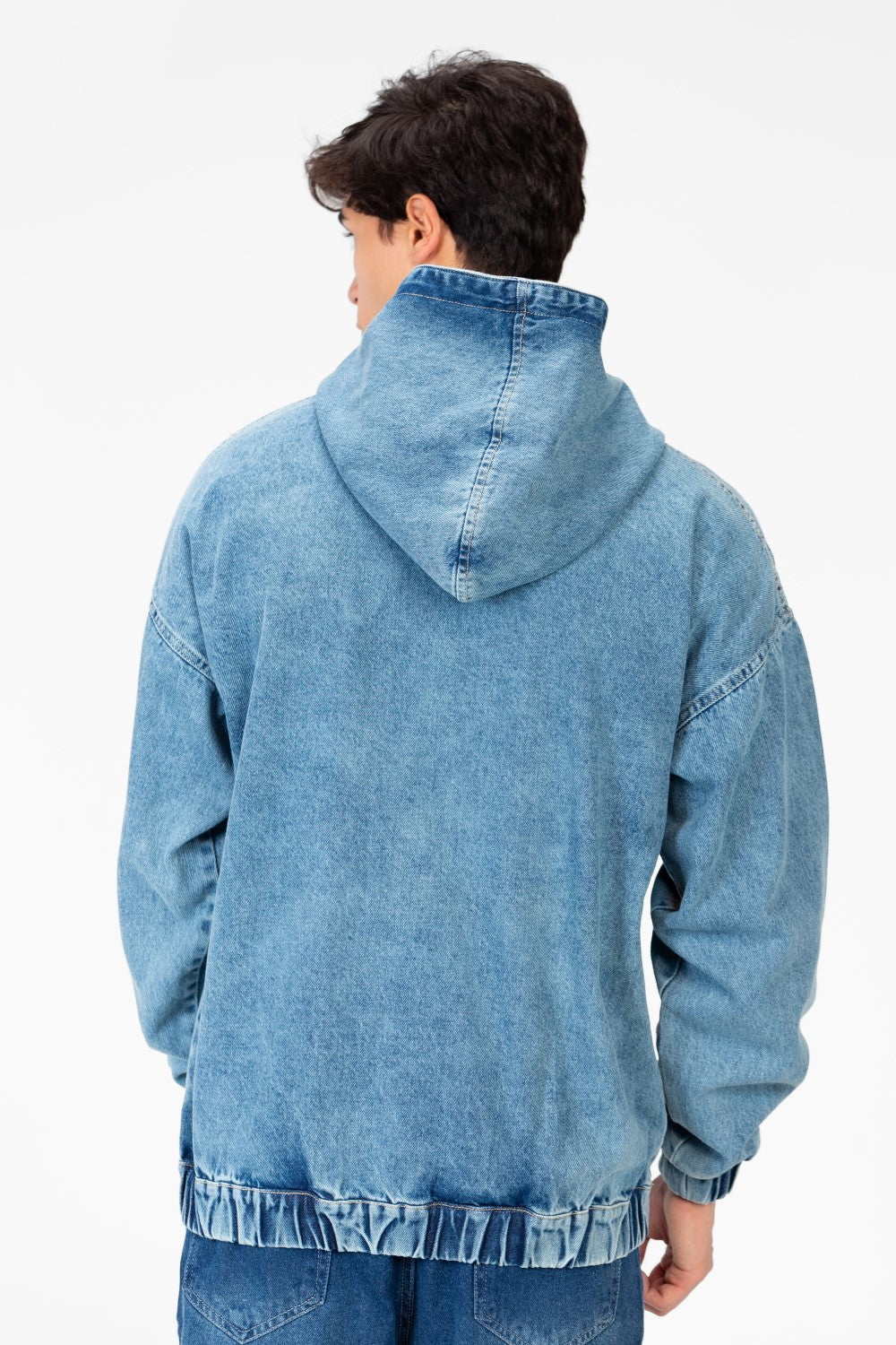 Men's Hood Denim Jacket With Full Front Zipper