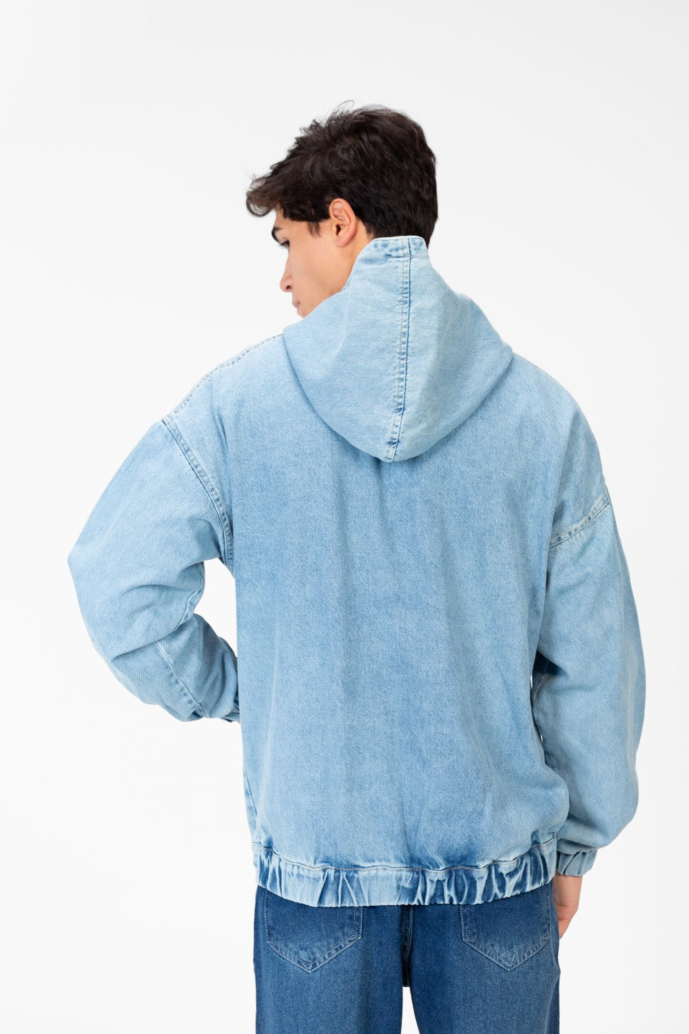 Men's Hood Denim Jacket With Full Front Zipper