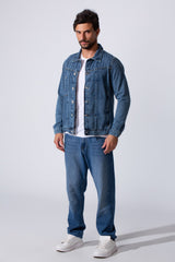 Men's Slim Fit Jeans Denim Jacket With Essential Details And Long Sleeves