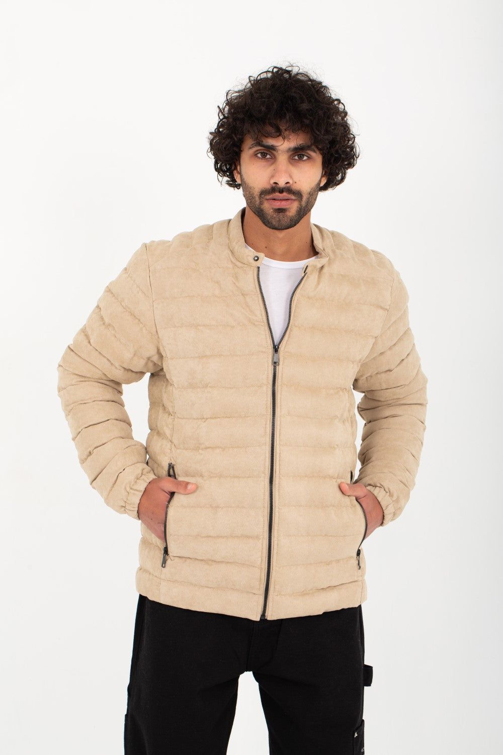 Men's Casual Full Zipper Waterproof Suede Puffer Jacket With Unique Style
