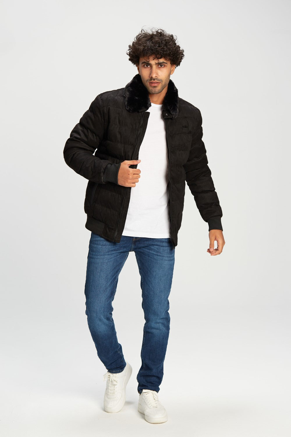Men's Casual Puffer Suede Full Zipper Hooded Waterproof Jacket With Unique Style