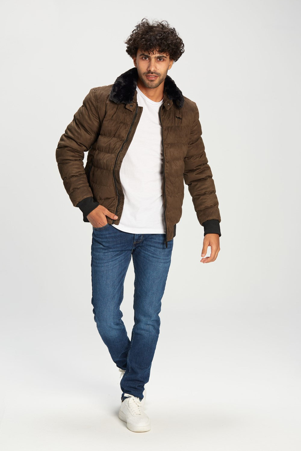 Men's Casual Puffer Suede Full Zipper Hooded Waterproof Jacket With Unique Style