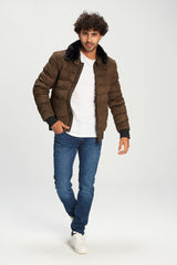 Men's Casual Puffer Suede Full Zipper Hooded Waterproof Jacket With Unique Style