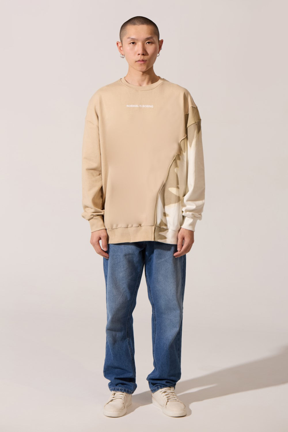 Men's Round Neck Sweatshirt Modern Design Long Sleeve Melton Oversize