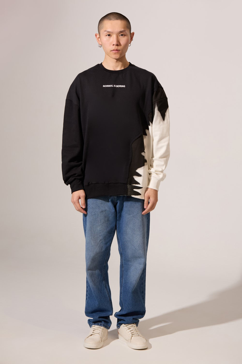 Men's Round Neck Sweatshirt Modern Design Long Sleeve Melton Oversize