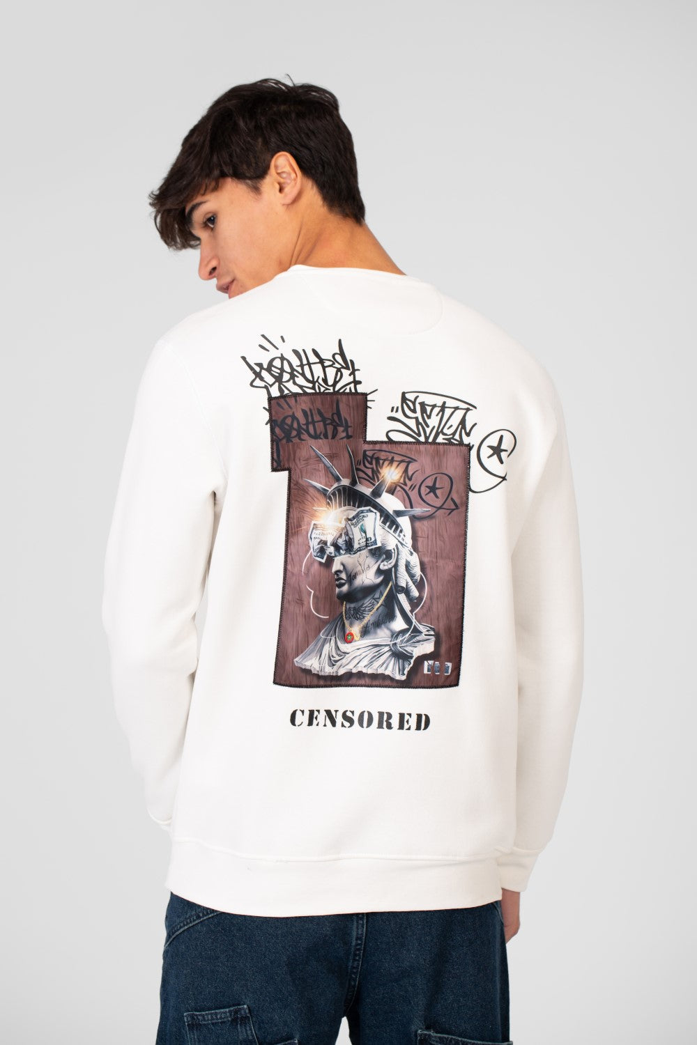 Men's Round Neck Sweatshirt With A Graphic Print On The Back