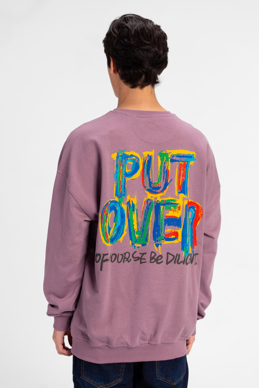 سويت شيرت برقبة دائرية مطبوع بمقاس واسع للرجال