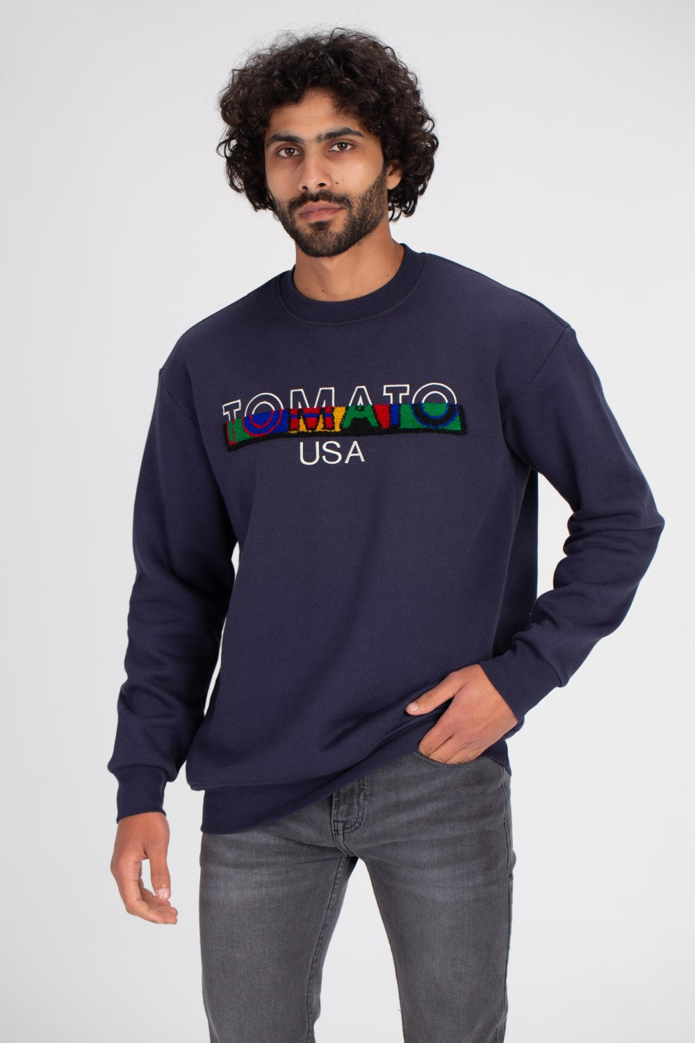 Men's Rounded Neck Padded Front Printed Tomato Usa Sweatshirt