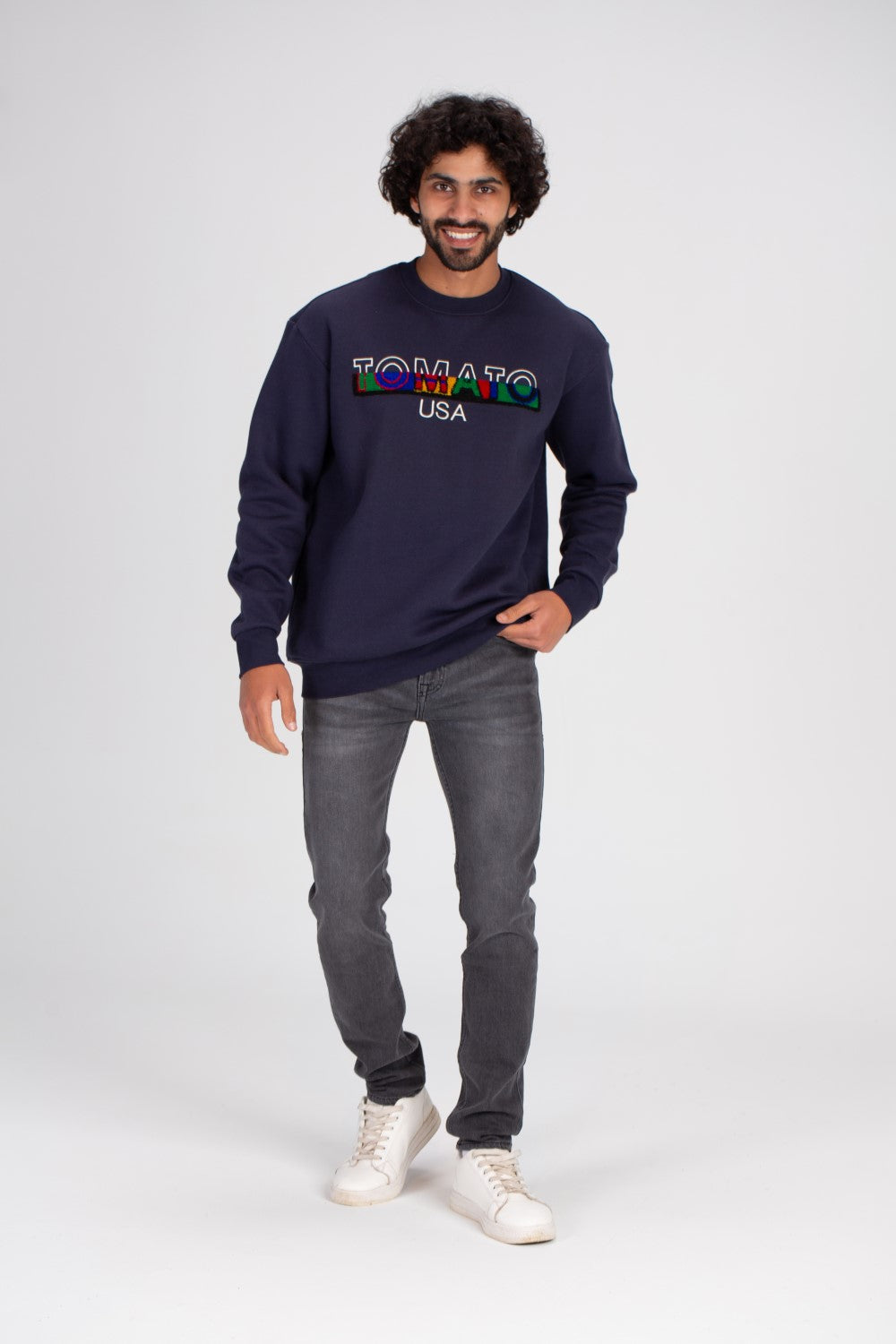 Men's Rounded Neck Padded Front Printed Tomato Usa Sweatshirt