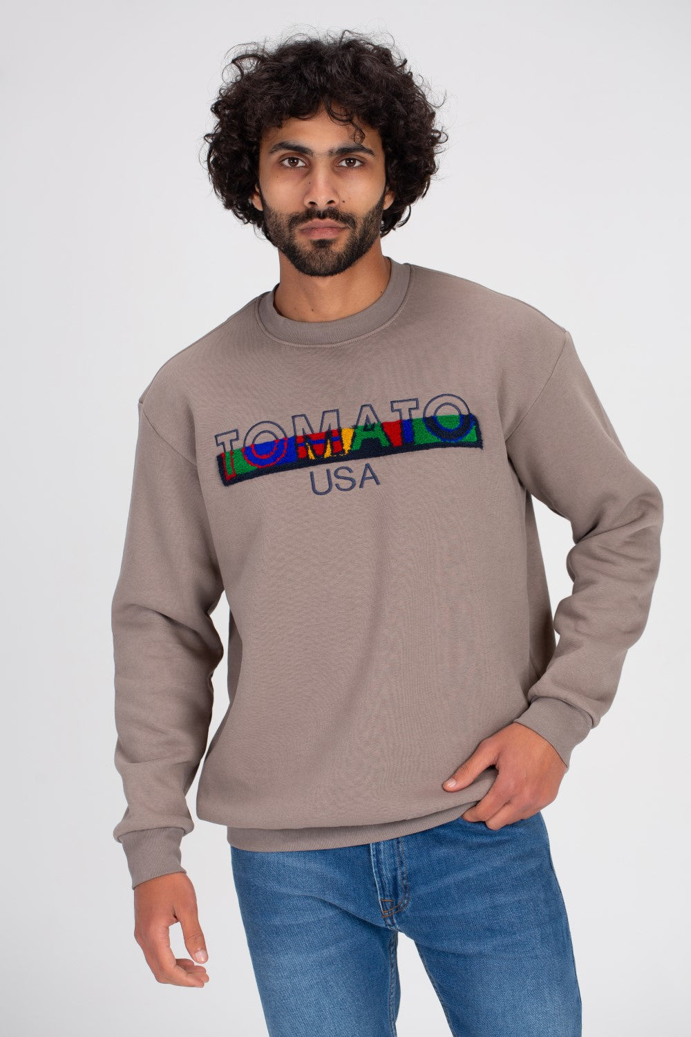 Men's Rounded Neck Padded Front Printed Tomato Usa Sweatshirt