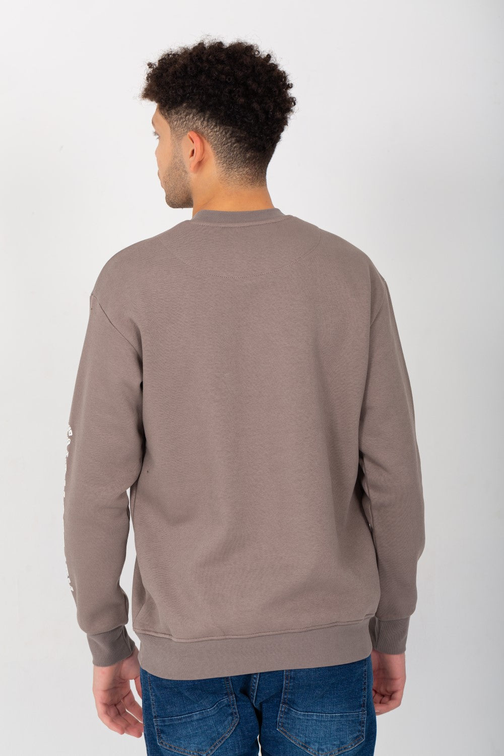 Men's Rounded Neck Padded With Unqiue Modern Front Pattern & Printed Sleeve Sweatshirt
