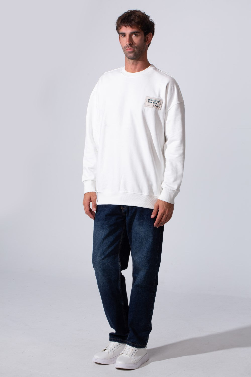 Men's Regular Fit Melton Sweatshirt With Graphic Print And Crew Neck