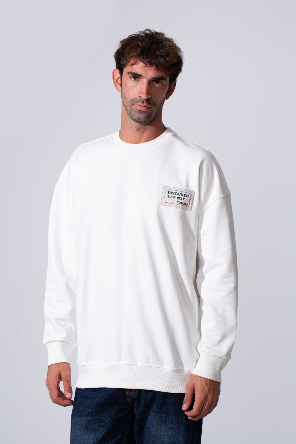 Men's Regular Fit Melton Sweatshirt With Graphic Print And Crew Neck