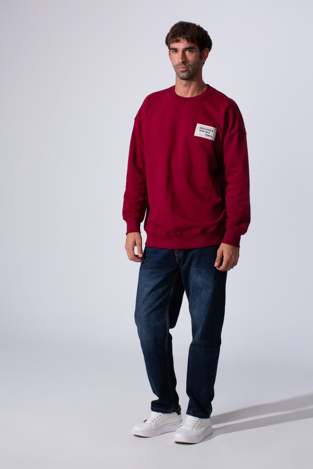 Men's Regular Fit Melton Sweatshirt With Graphic Print And Crew Neck