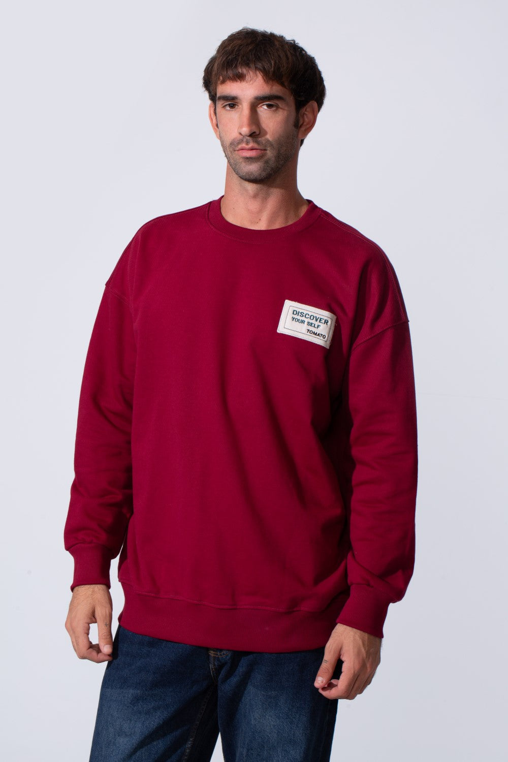 Men's Regular Fit Melton Sweatshirt With Graphic Print And Crew Neck