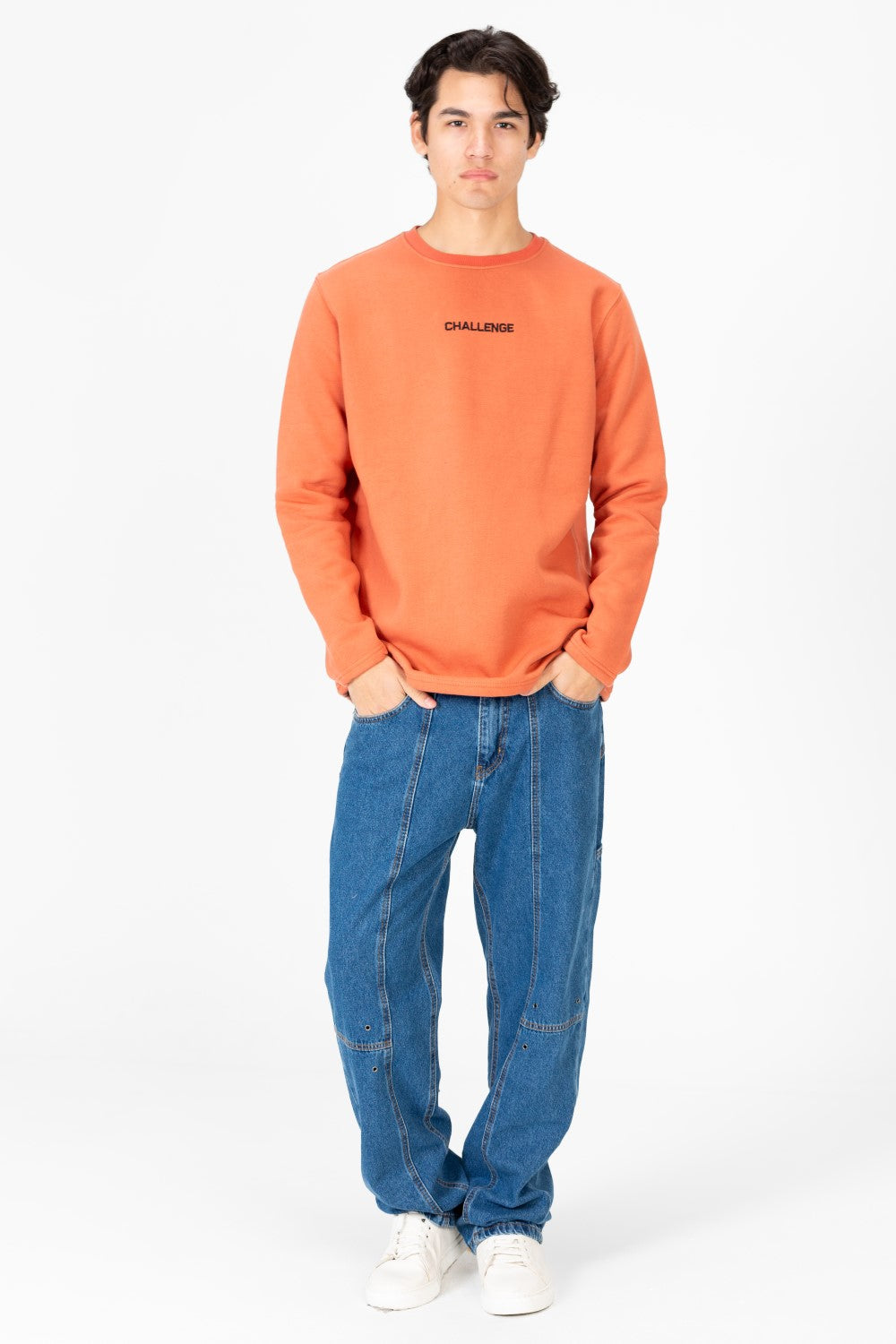 سويت شيرت رجالي بياقة دائرية مع طباعة نصية