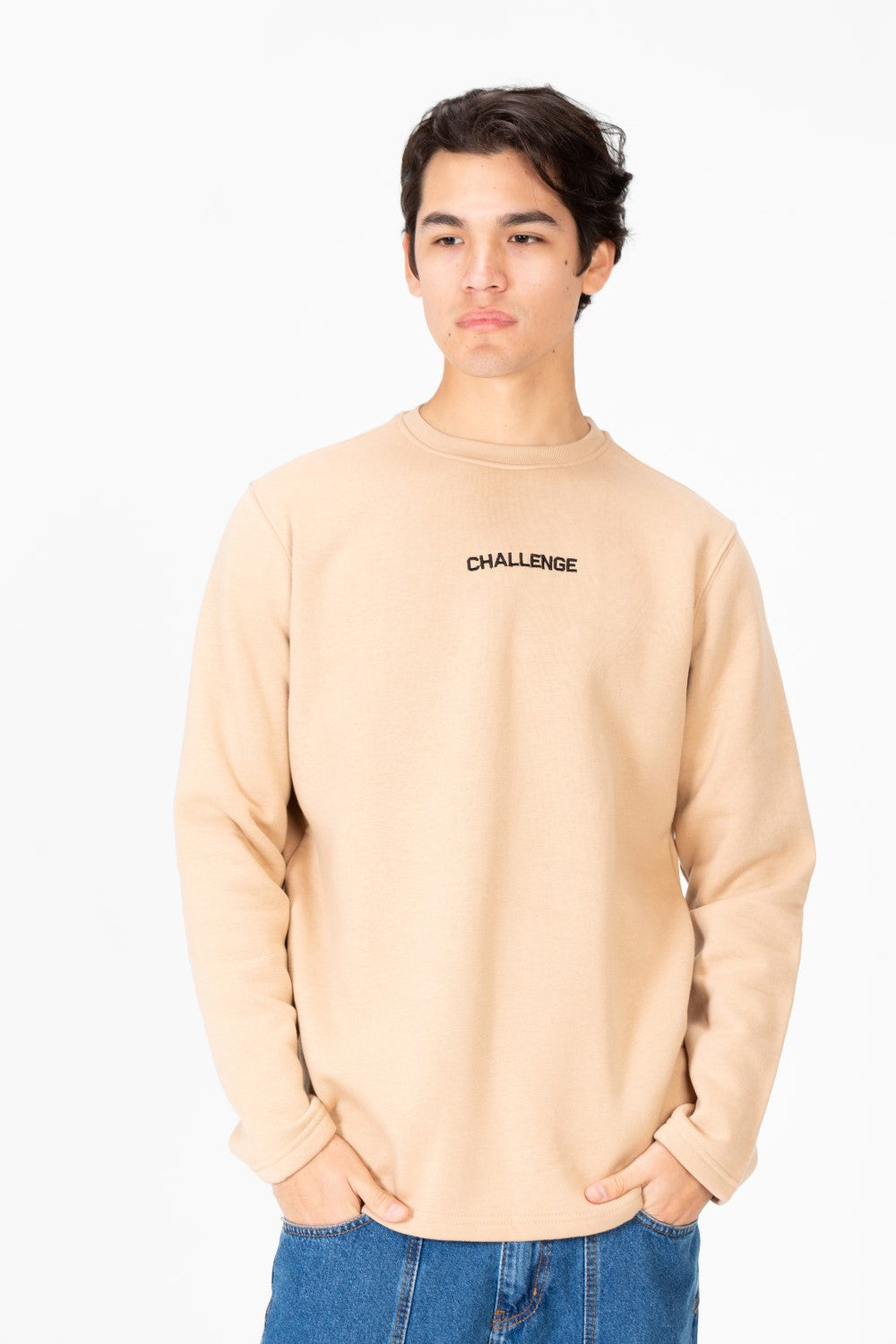 سويت شيرت رجالي بياقة دائرية مع طباعة نصية